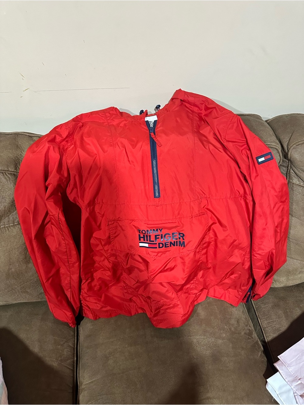 Tommy Hilfiger Red Kids Pullover Raincoat with Logo